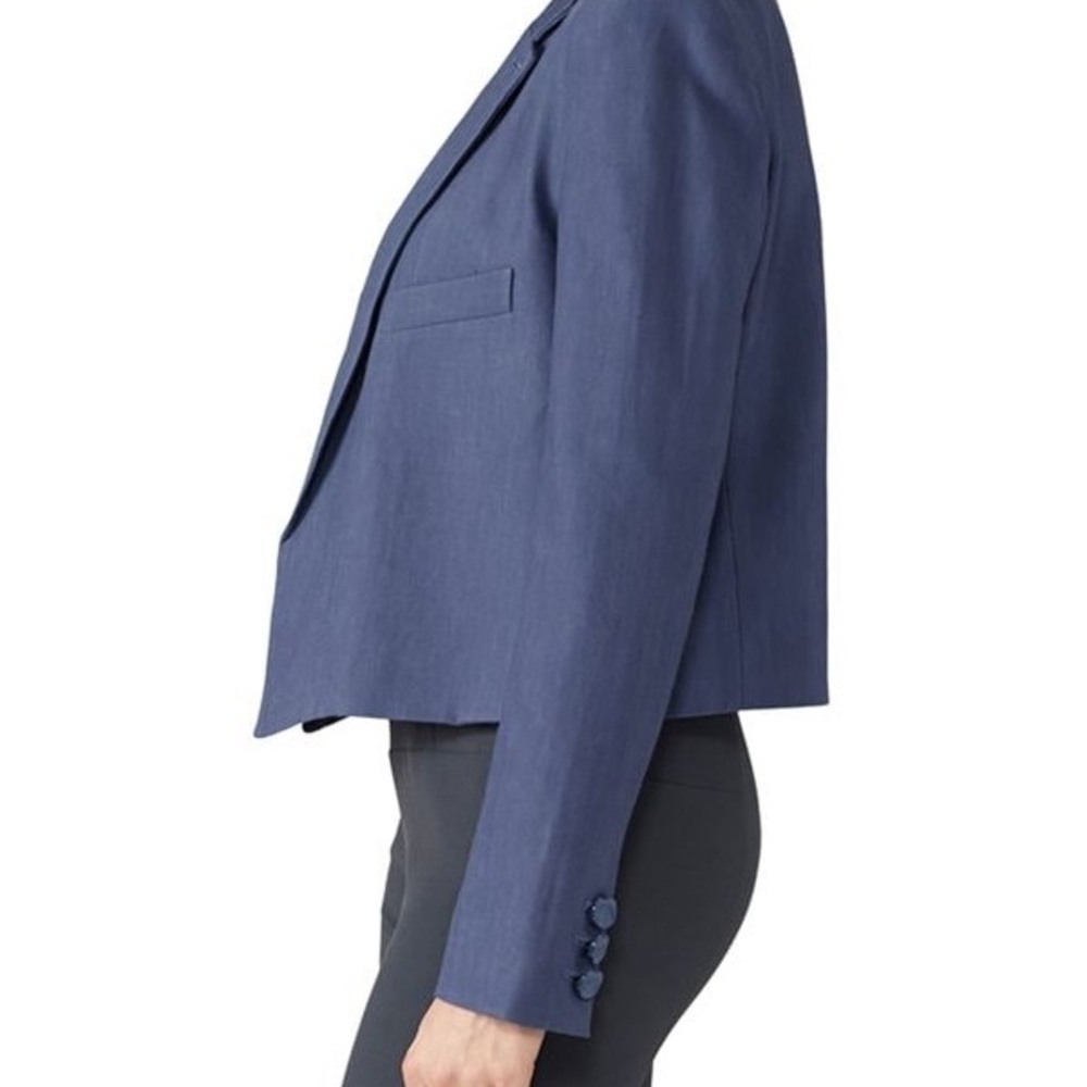 Tibi Cropped Linen Coastal Blue Blazer Jacket Size: 10 (Large) - Picture 3 of 12
